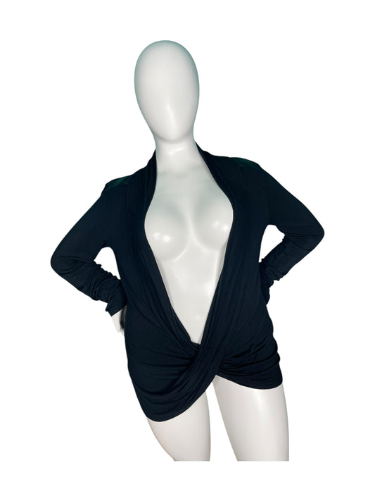 Black Long Sleeve Deep V Top