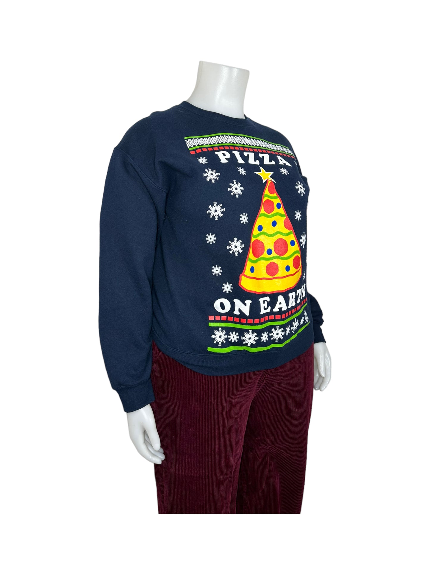 Navy Blue “Pizza On Earth” Graphic Ugly Christmas Crewneck
