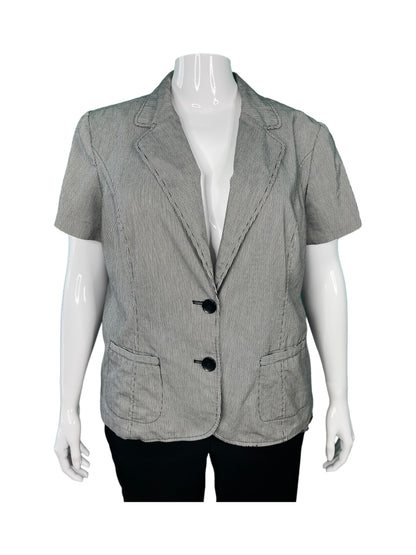Grey & White Short Sleeved Striped V-neck Blazer