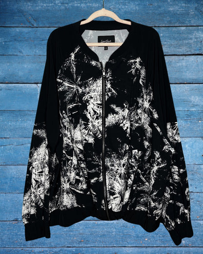 Black & White Tropical Patterned Bomber Jacket