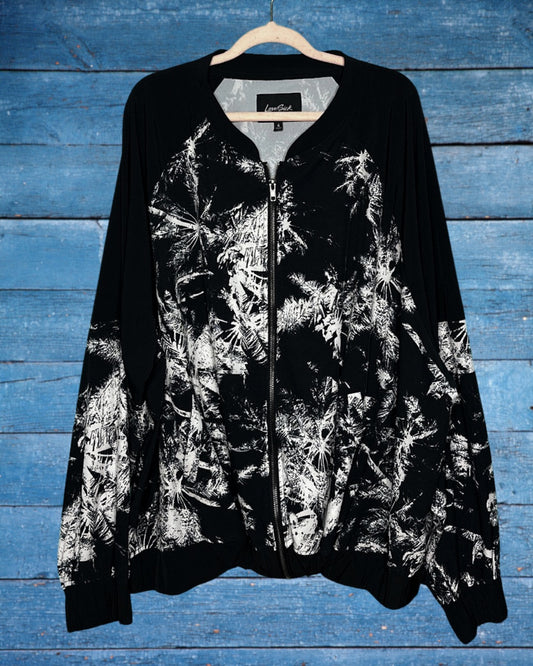 Black & White Tropical Patterned Bomber Jacket