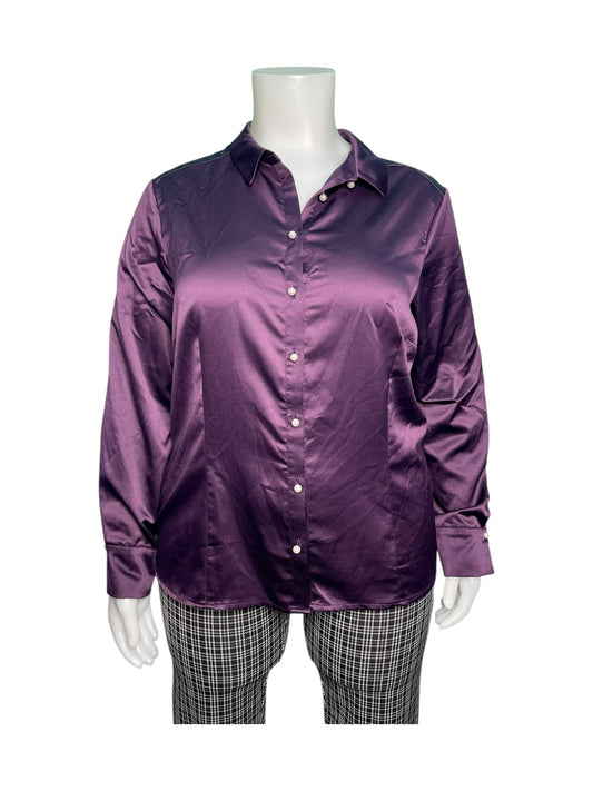 Dark Purple Satin Long Sleeved Blouse
