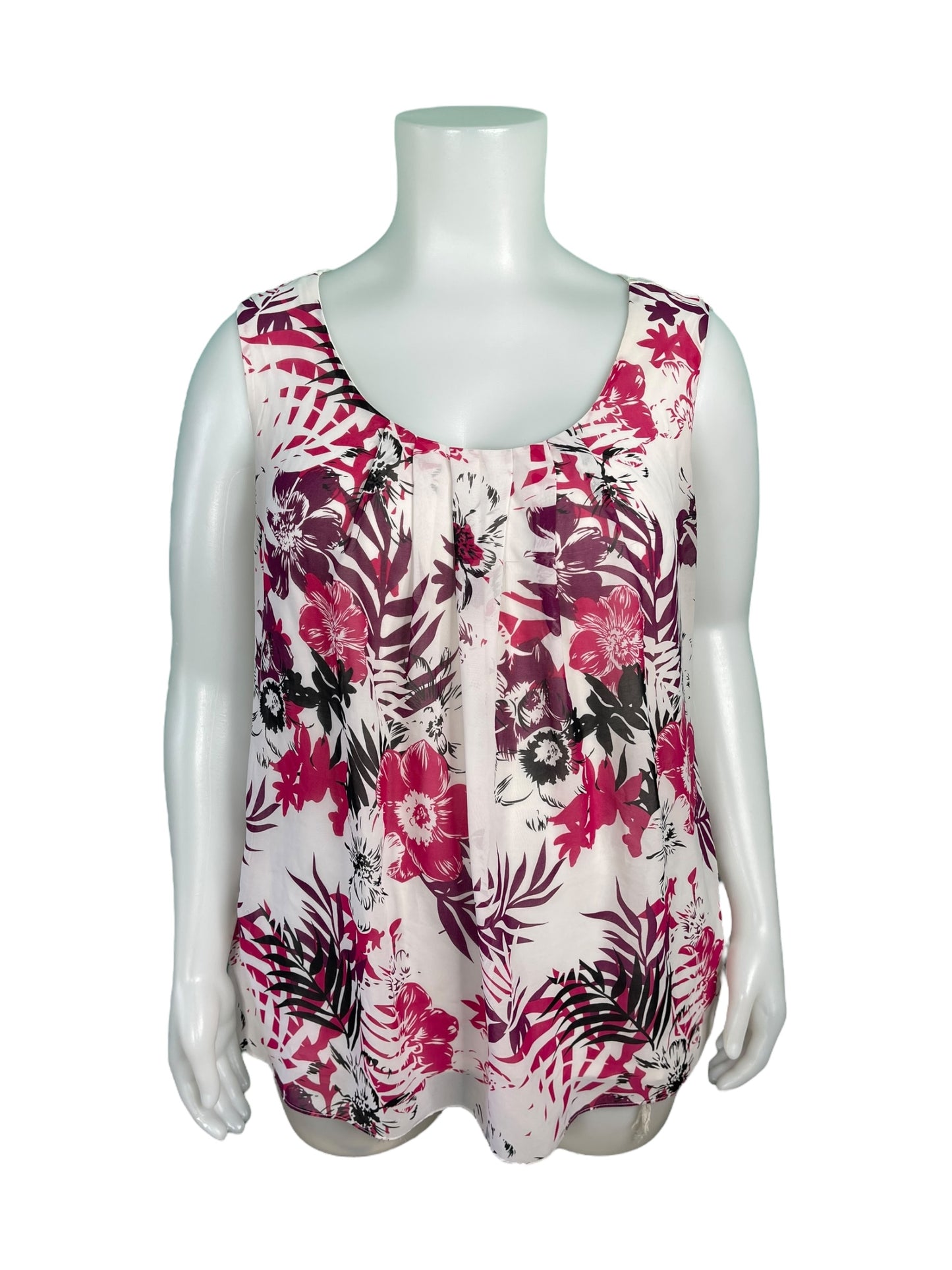 Pink on White Floral Sleeveless Top