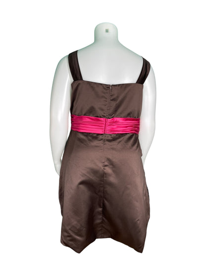 Brown Dress Bridesmaid Dress w/ Pockets & Bright Pink Sash