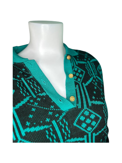 Vintage Black and Teal Long sleeved Jumper w/ Shoulder Pads