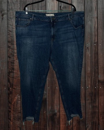 Dark Blue Distressed Hem Jeans