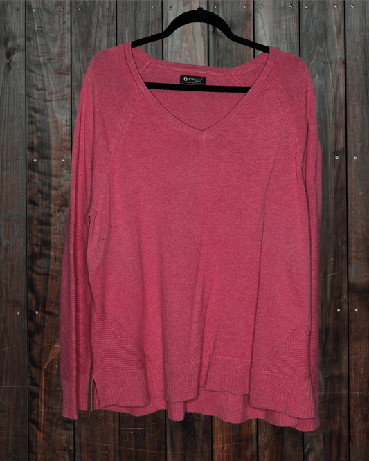 Pink Long Sleeved V-Neck Knit Sweater