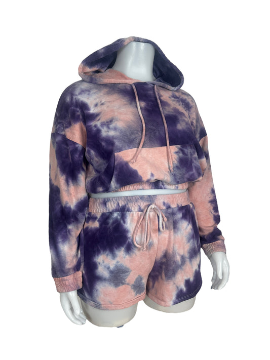"Fashion Nova" Pink & Purple Tie-dye Cropped Sweatshirt & Sweat Shorts Set (1X)