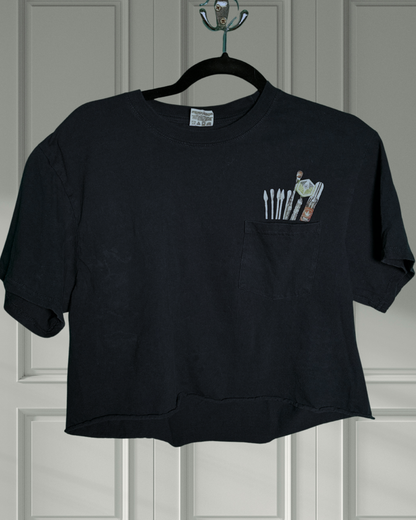 Black Short Sleeved Crop Top