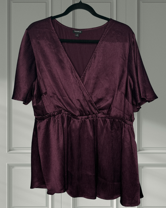 Burgandy V-Neck Empire Waist Blouse