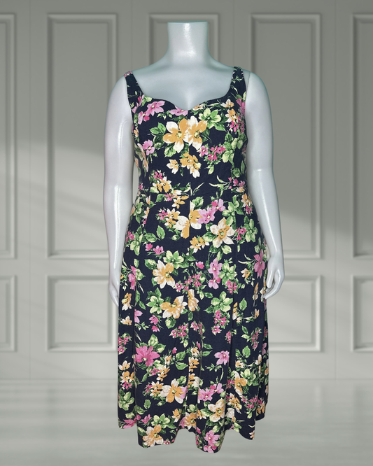 Navy Floral Sweetheart Neckline Sleeveless Maxi Dress