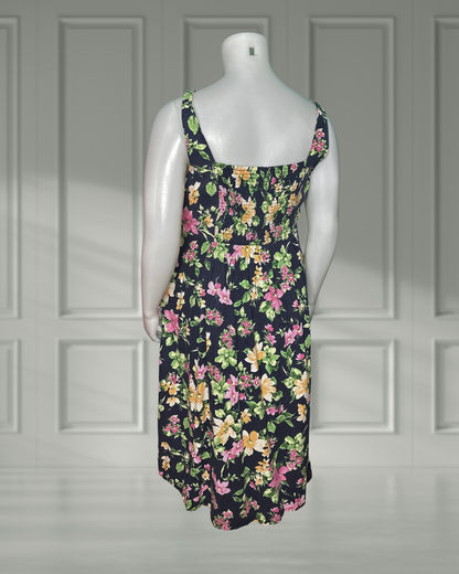 Navy Floral Sweetheart Neckline Sleeveless Maxi Dress