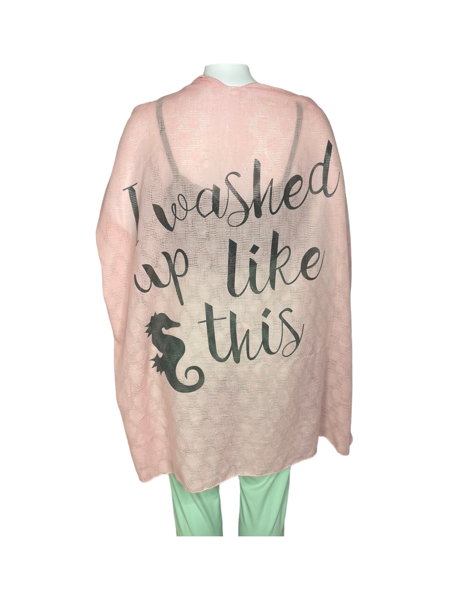 ‘I washed up like this’ in Black on Light Pink Scarf-igan