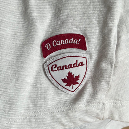 “Canadiana” ‘TRUE NORTH STRONG & FREE’ White Tank Top w/ Red Trim (XL)