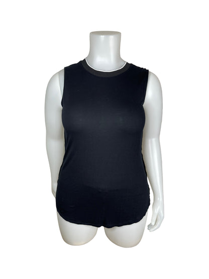 Black Sleeveless Top, White Trim on Collar