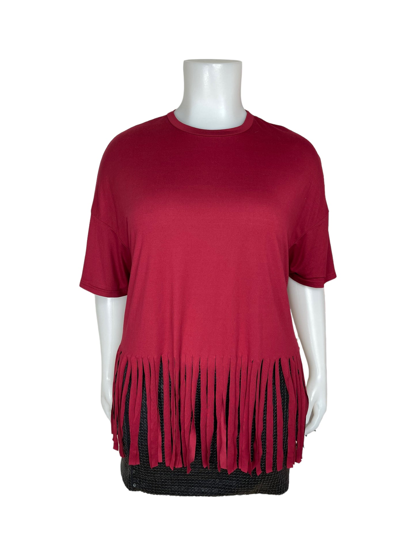 “Shein” Red Shirt w/ Fringe Cut Tassels (2XL)