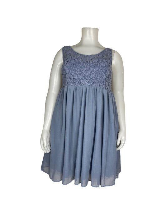 “New Noir” Blue Lace Upper, Sheer Bottom Dress