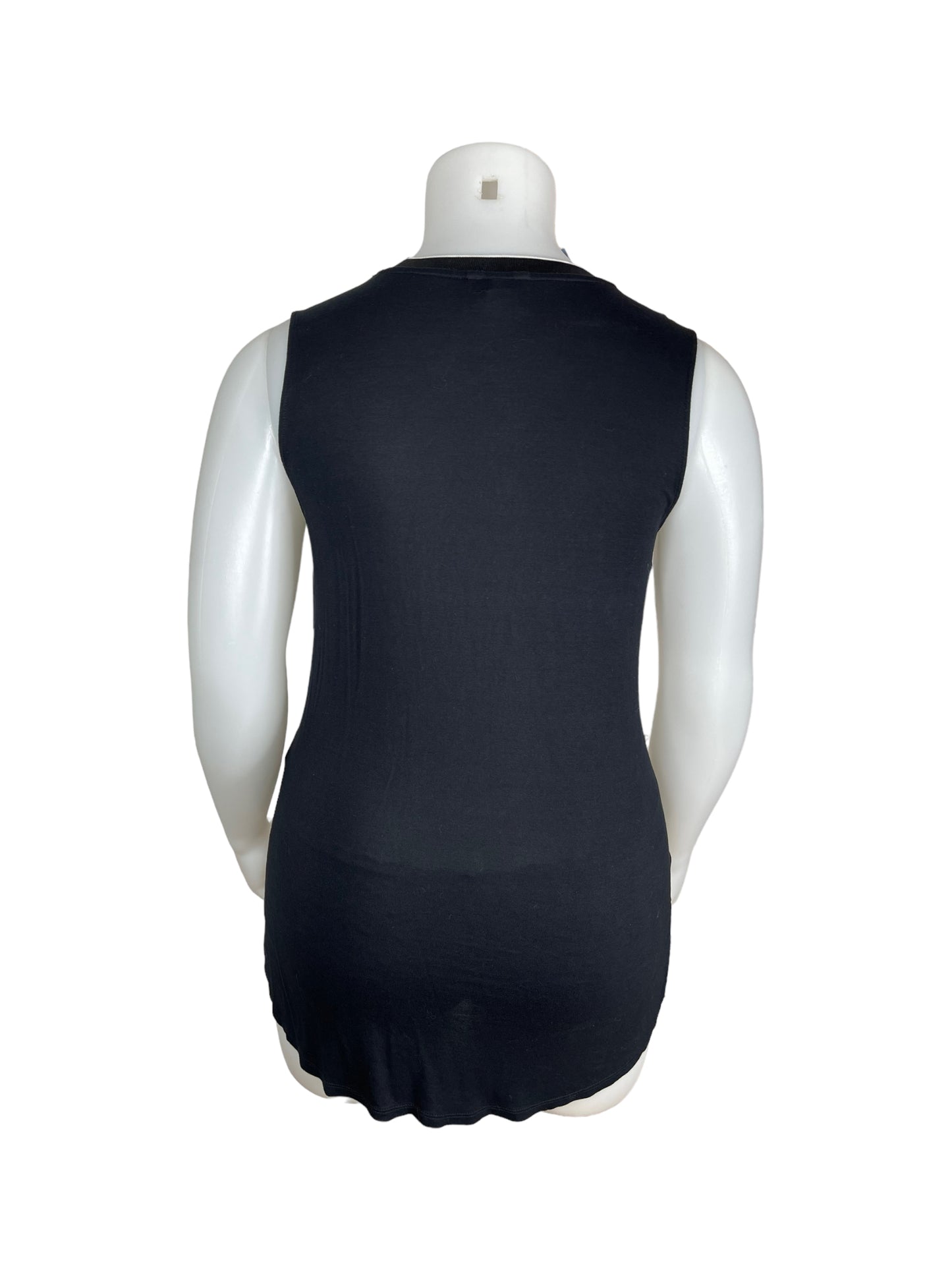 Black Sleeveless Top, White Trim on Collar