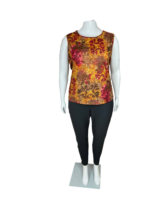 “Weekenders” Orange & Pink Sleeveless Floral Top (XL)