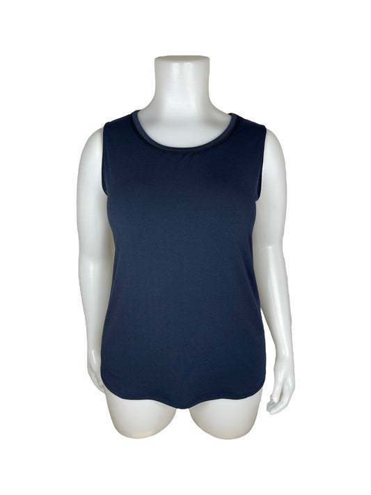 Navy Sleeveless Cami  w/ Black Piping Detail on Collar