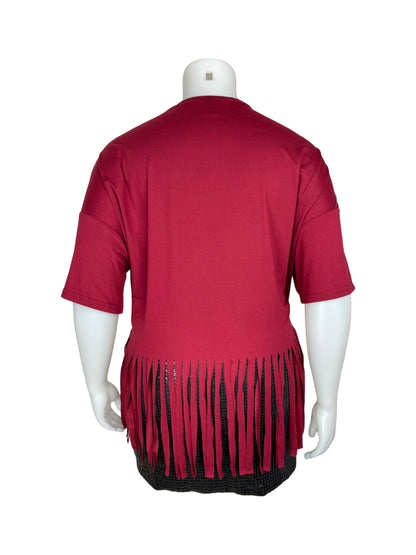 “Shein” Red Shirt w/ Fringe Cut Tassels (2XL)