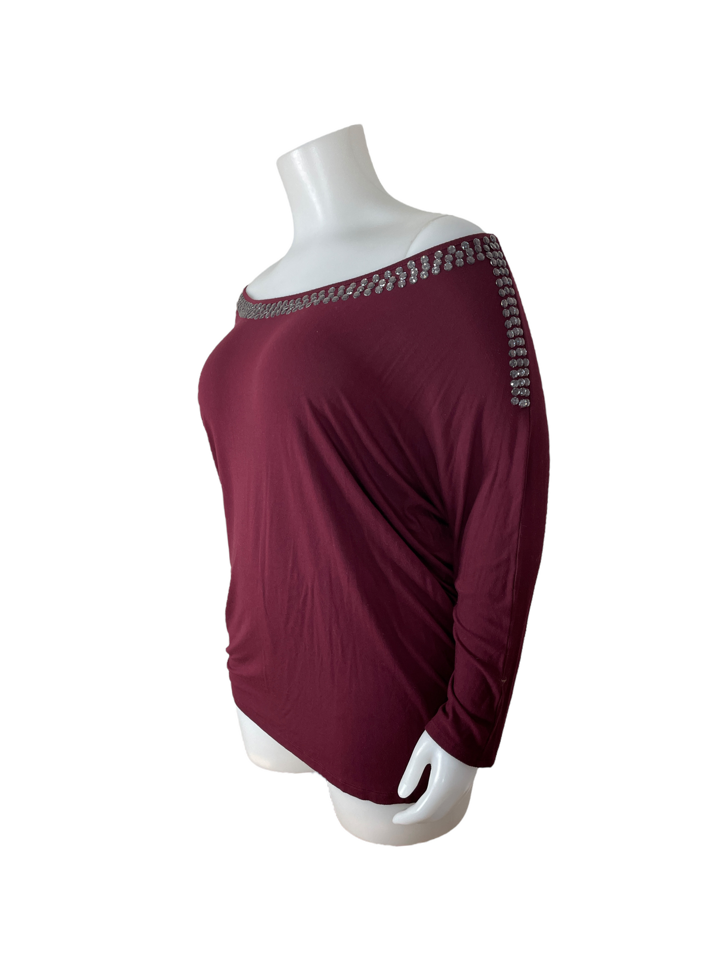 "Addition Elle" Bejeweled Burgundy Shirt (4X)