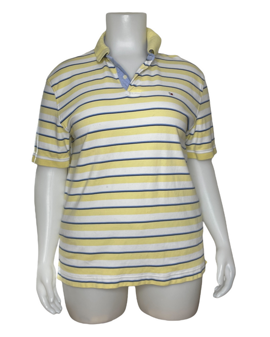 “Tommy Hilfiger” Yellow and White Stripped Polo (XXL)