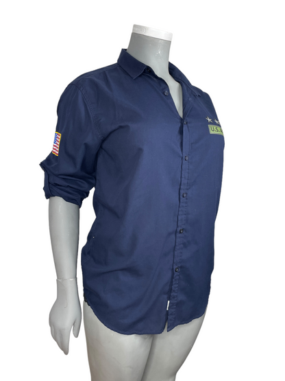 “Urbanology” Navy Blue Button up Shirt (XL)