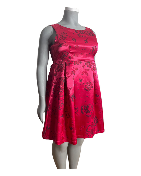 “Ruby Belle” Bright Pink W/ Red Floral Print Mini Dress (10)