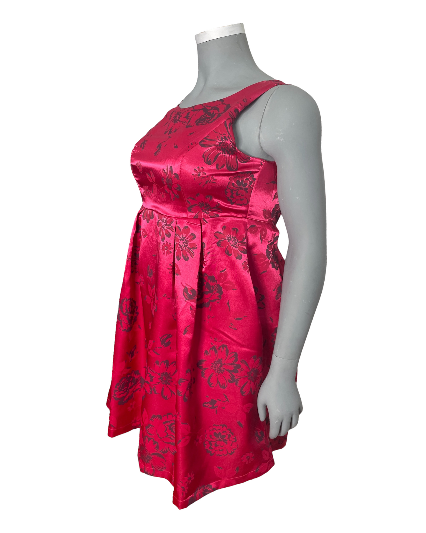 “Ruby Belle” Bright Pink W/ Red Floral Print Mini Dress (10)