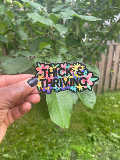 Thick & Thriving Black Floral Holographic Sticker