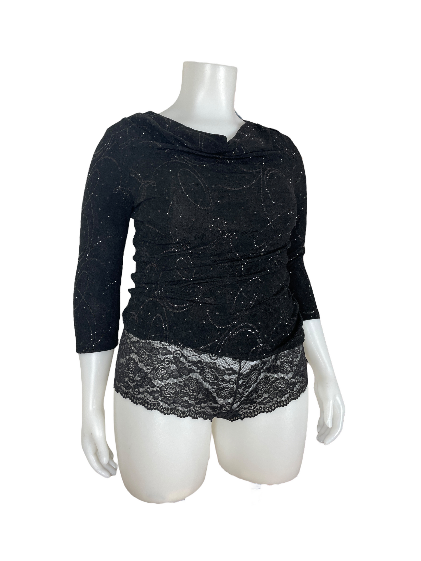 "Laura" Black Sparkly 3/4 Sleeve Shirt (XL)
