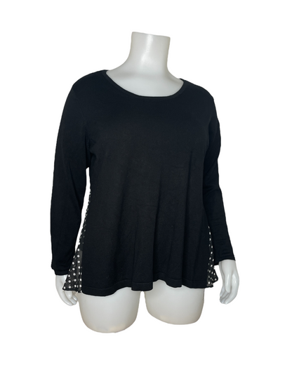 Black Long-sleeve Shirt with Polkadot Accents