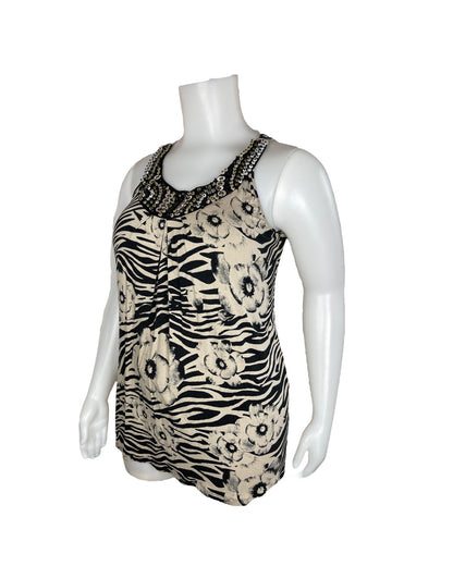 Tan and Black Sleeveless Shirt with Decorated Collar