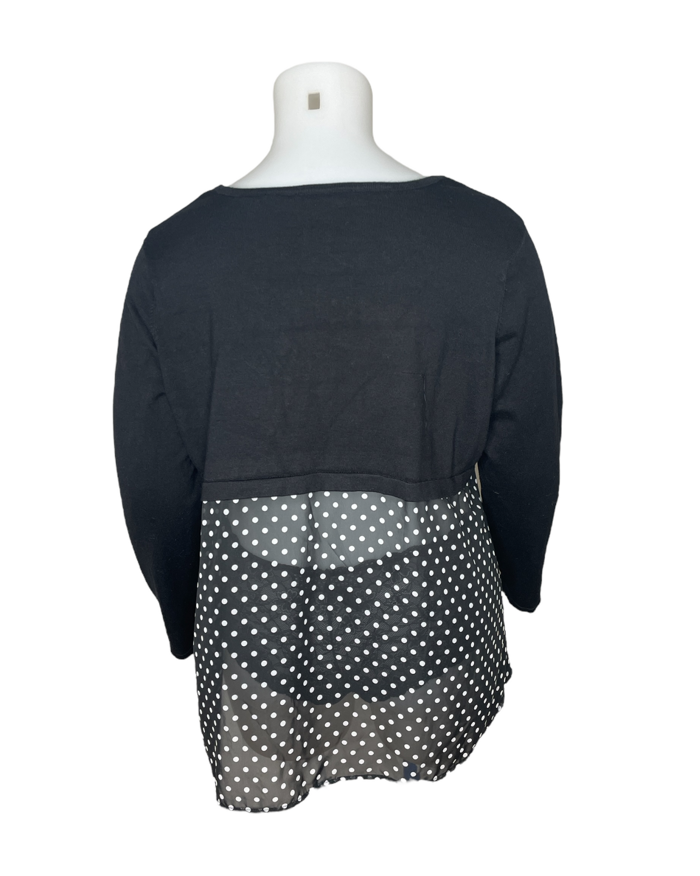 Black Long-sleeve Shirt with Polkadot Accents