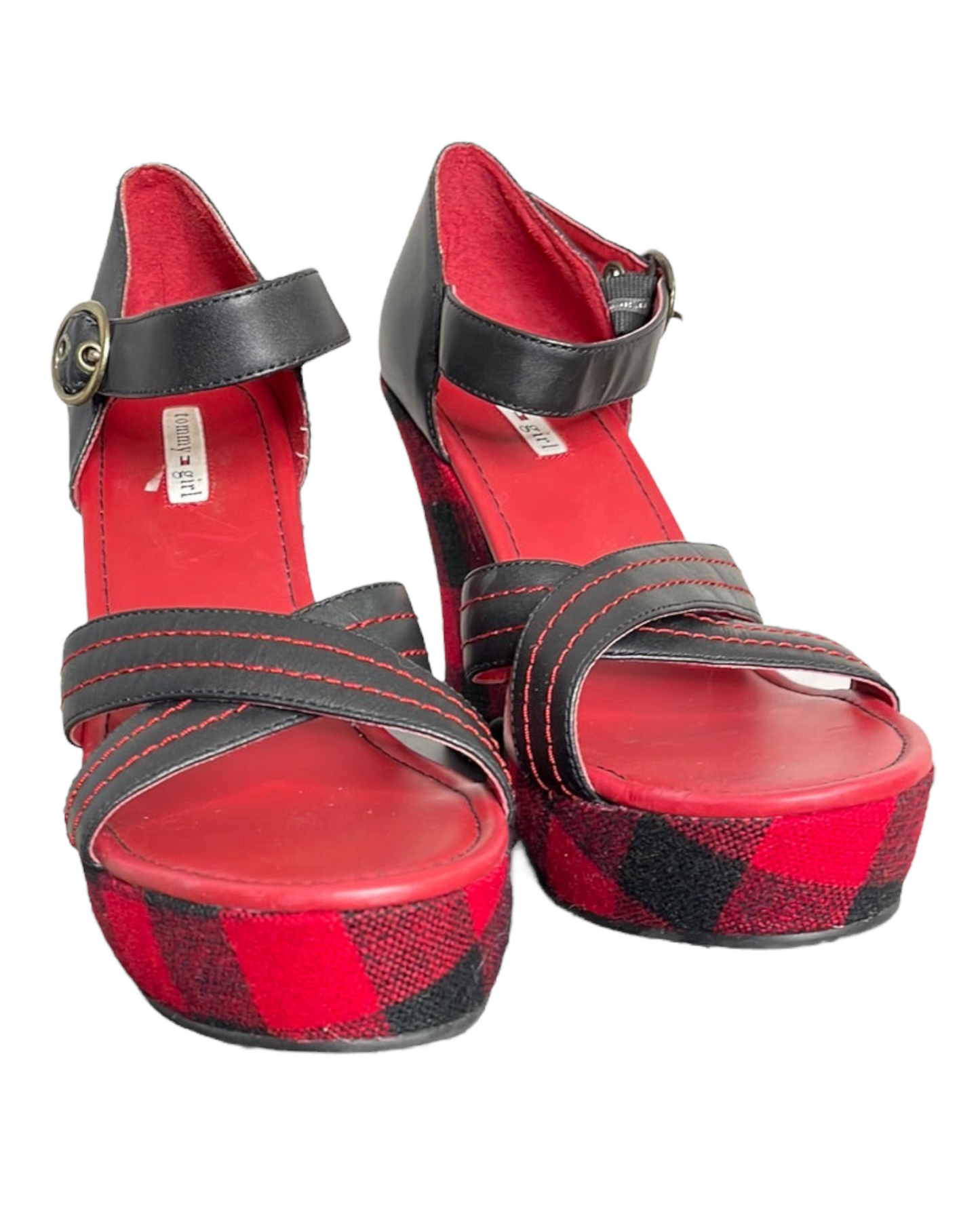 “Tommy Girl” Black & Red Wedge Sandal (10M)